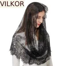 VILKOR Bride Mantilla , Véu De Renda Elegante Em Massa Latina , Estilo Espanhol , Casamento , Preto E Branco , Cobertura