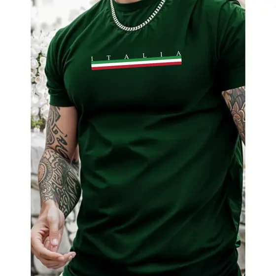 Camiseta Estampa Italia Manga Curta 100% Algodão Reforço Ombro a Ombro
