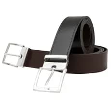 kit 2 Cintos Masculino Couro Ecológico Dupla Face 2 Em 1 Preto Marrom Social Premium