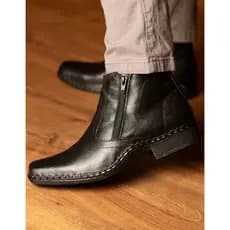 Bota Masculina Antiestresse Botina Ortopédica Palmilha Gel Zíper Couro Legítimo Solado Costurado
