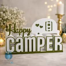 Letreiro Decorativo Happy Camper 3D Placa Trailer Motorhome Camping Enfeite Mesa Presente REF148