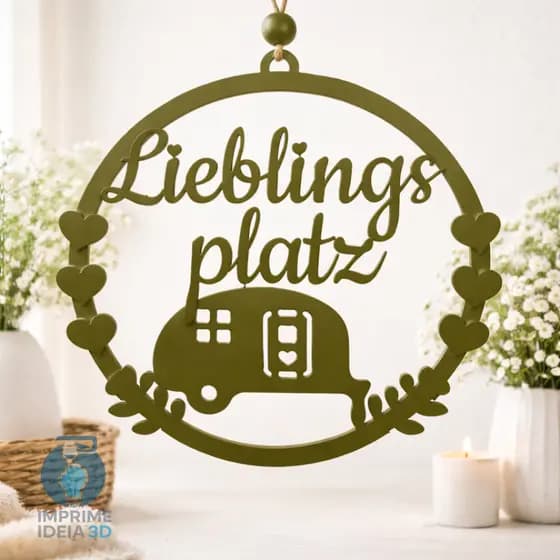 Placa Decorativa Trailer Camping Liebingsplatz 3D Enfeite Parede Motorhome Campista Presente REF146