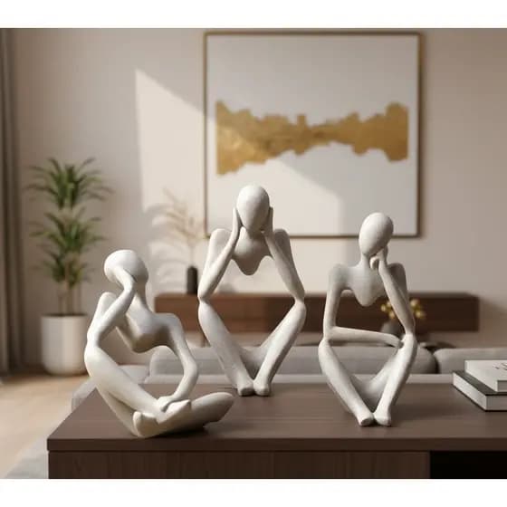Kit trio esculturas decorativa abstrata enfeite luxo