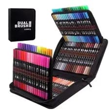 Kit60/80/100/120 Cores Caneta 2 em1 Brush Lettering e Ponta Fina Dual Pen Canetinha Colorir Desenho