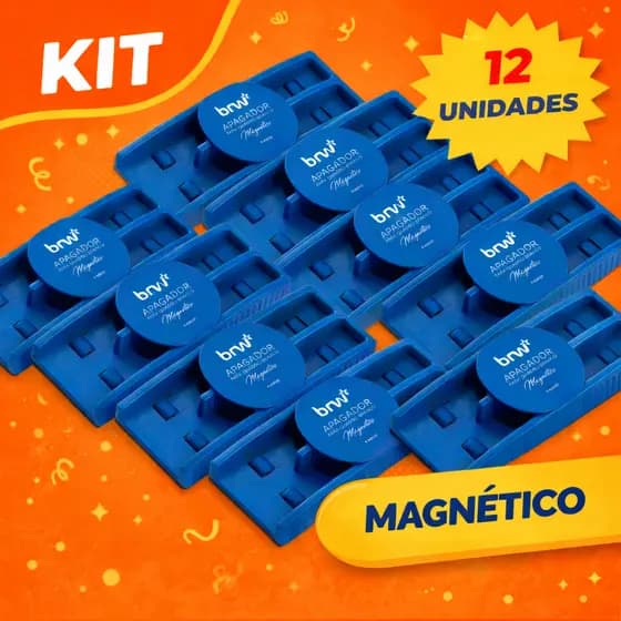 Kit 12 Apagador Para Quadro Branco Magnético BRW Com Suporte para 02 Marcadores