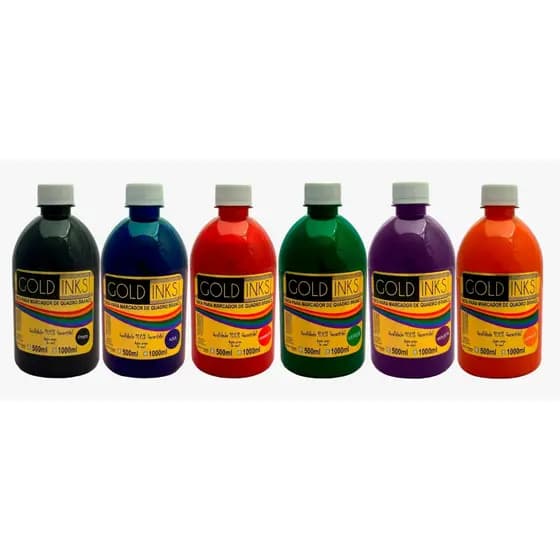 Kit 03 Unidades De Tinta Para Marcador De Quadro Branco Goldinks 500 ML Tinta Universal De Pincel
