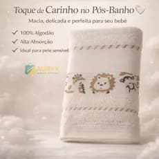 Toalha Infantil De Banho Leãozinho 100% Algodão Marfim 70x110cm Macia Absorvente Bebê Unissex