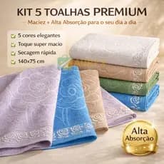 Kit 5 Toalhas de Banho Seca Rápido 140x75cm Macia Algodão Cores Variadas Madri Elite Touch