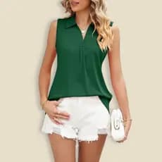 Blusa Regata Verde Gola Decote V Casual Elegante