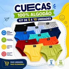 Kit Cueca Infantil Menino 100% Algodão 5 ou 10 Unidades Cores Sortidas
