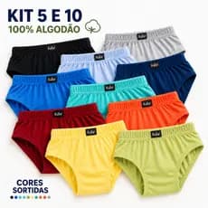 Cueca Infantil Menino 100% Algodão Cores Sortidas Kit 5 ou 10 Unidades Confortável
