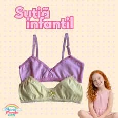 SUTIÃ INFANTIL MENINA 100% ALGODÃO TOP SEM BOJO KIT 2 UNIDADES CORES SORTIDAS