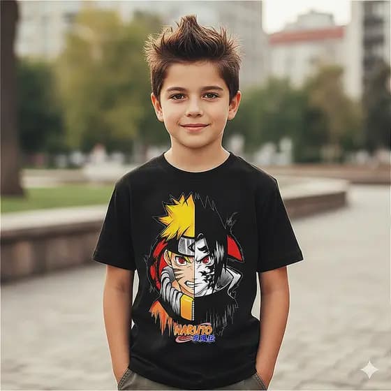 Camiseta Infantil Unisex Naruto Vs Sasuke Uzumaki Shipudden Camisa Anime