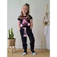 Conjunto de Criança Ursinho Menina Com PomPom Calça e Blusa Infantil/Juvenil Moda Fashion Blogueira