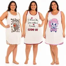 Pijama Plus Size Camisola Malha Algodão Premium Confortável Semelhante Feminino