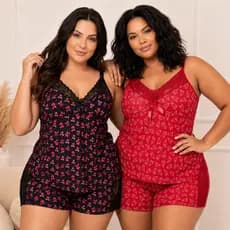 Baby Doll Liganete Plus Size Pijama Short Doll Feminino com Detalhe em Renda