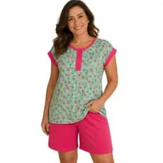 Pijama Feminino Pescador Senhora Manga Curta Bermuda Dia a Dia Baby Doll Feminino Conforto