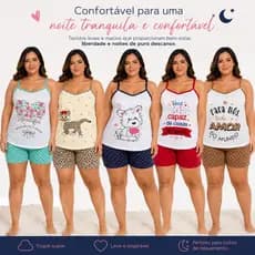Pijama Feminino Plus Size Baby Doll Malha Premium Semelhante Algodão Confortável