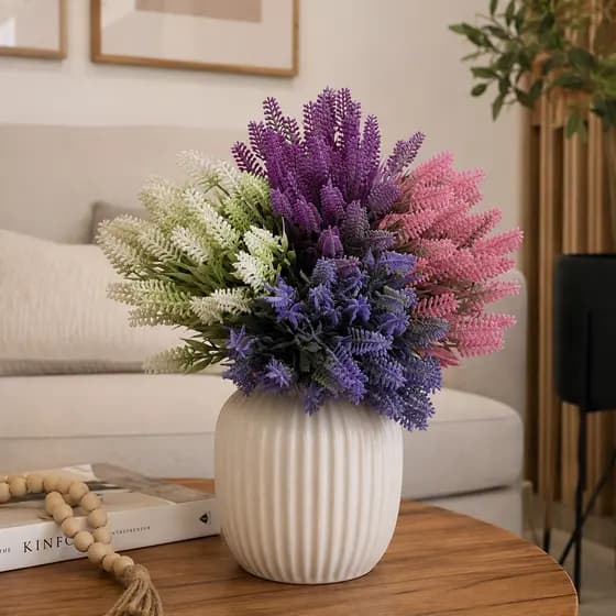 Pick Lavanda Artificial Flocada/Nevada Colorida com 6 Ramos para Arranjo, Vaso e Decoração