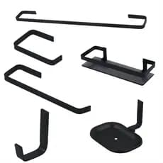 Kit Acessórios Para Banheiro Quadrado Alumino + Porta Shampoo Reto