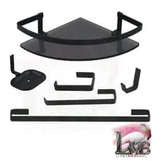 Kit Para Banheiro, Toalha, Sabonete, Parede, stander preto fosco e Porta shampoo Vidro Canto