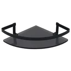 PORTA SHAMPO COM SUPORTE PRATELEIRA DE CANTO EM VIDRO, FUME PRETO COM SUPORTE E FIXACAO COMPLETO