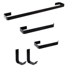 Kit Acessórios Para Banheiro Peças Quadrado Preto Fosco Alumínio Porta Toalha