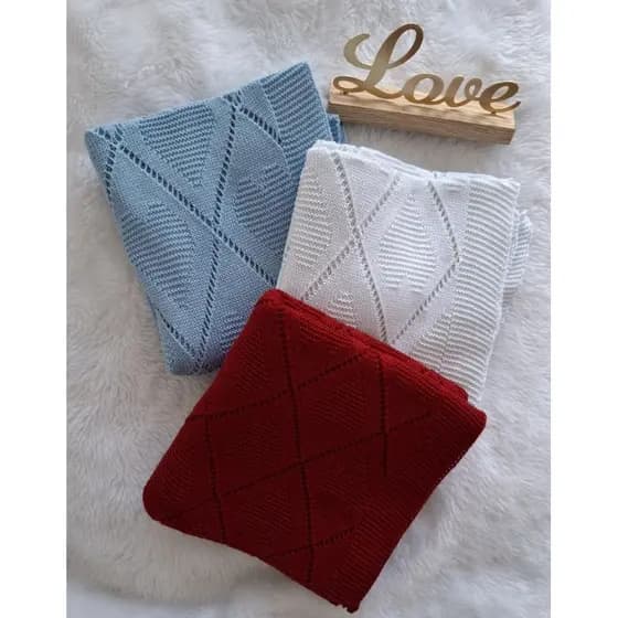 MANTA CORAÇÃO PARA BEBÊ TRICOT SAÍDA MATERNIDADE ENXOVAL