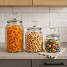 Conjunto de Potes de Vidro Estilo Romântico – Organização Elegante para Cozinhas Modernas ou Retrô