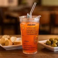 Copo com Tampa e Canudo Vidro 450ml com Receitas Estampadas – Caipirinha, Aperol, Mojito e Mais