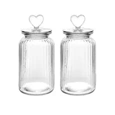 Kit Potes Vidro 1250ml – Tampa Decorativa Coração, Ideal para Armazenar Grãos, Temperos e Doces