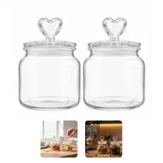 Kit com 2 Potes de Vidro Herméticos 650ml Tampa de Coração Minimalista para Café, Biscoitos e Doces