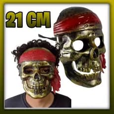 Máscara caveira pirata 21cm dourado/prata