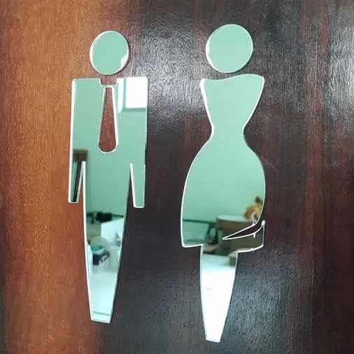 Placa Indicativa de Sinalização, placas divertidas para porta de Banheiro Acrílico Espelhado Prata, plaquinha de banheiro e sanitário, plaquinhas para banheiro, sanitarios