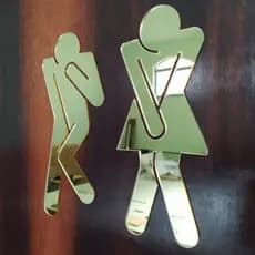 Placa Indicativa de Sinalização, placas  divertidas para porta de  Banheiro Acrílico Espelhado Dourada, plaquinha de banheiro e sanitário, plaquinhas para banheiro,  sanitarios