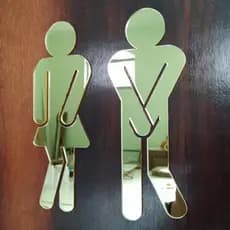 Placa Indicativa de Sinalização, placas divertidas para porta de Banheiro Acrílico Espelhado Dourado, plaquinha de banheiro e sanitário, plaquinhas para banheiro,  sanitarios