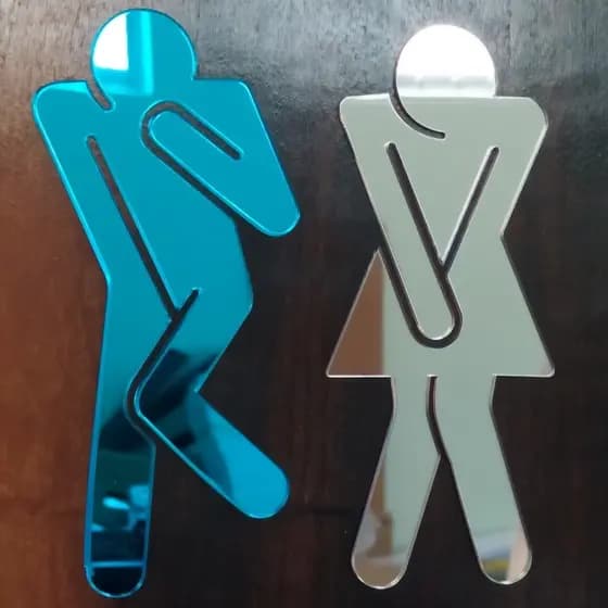 Placa Indicativa de Sinalização, placas divertidas para porta de  Banheiro Acrílico Espelhado Azul e Rose, plaquinha de banheiro e sanitário, plaquinhas para banheiro,  sanitarios