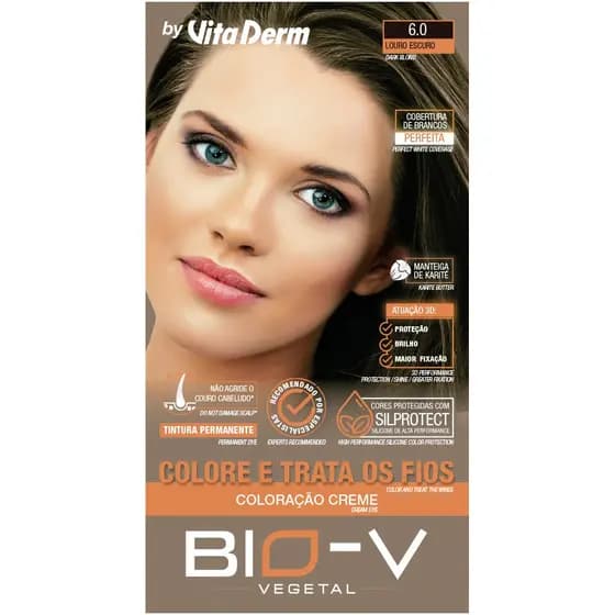 Coloração Creme Bio-V 6.0 louro Escuro Tinta para Cabelo Vita Derm Hipoalergênica Bio V Tinta Loiro Escuro