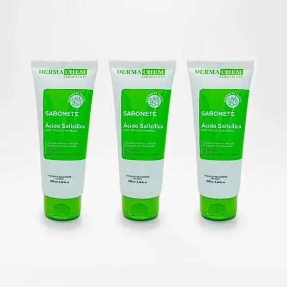 Kit 3 Sabonete Ácido Salicílico Pele Oleosa 100ml Dermachem