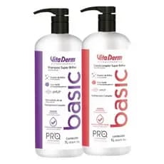 Kit Shampoo e Condicionador Pro Basic 1 Litro Vita Derm Profissional Hidratação e Brilho