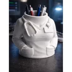 Porta Lápis Jaleco Médico Feminino 3d Mesa Organizada