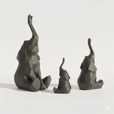 Kit Trio Elefantes Decorativos Low Poly Impressão 3D Estilo Moderno Sustentável para Sala e Escritório