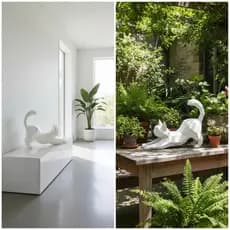 Escultura de Gato Minimalista Decoração Moderna Casa