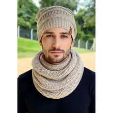 Touca e Cachecol UNISEX Tricot Lã Inverno Masculino Moda Elegante Novidade