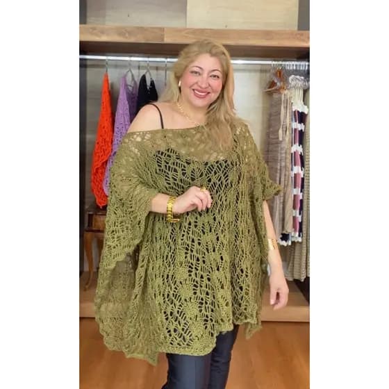 Blusa Ampla Plus Tricot KAFTAN Saida de Praia Acessório Terceira Peça Estilosa Moderna e Atemporal