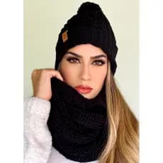 Conjunto Gorro Touca + Gola Cachecol Infinito Tricot Lã  Macio Tendência Inverno Moda POMPOM