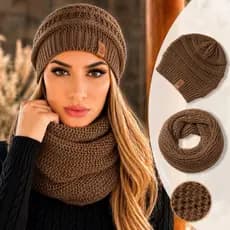 Conjunto Gorro Touca + Gola Cachecol Infinito Tricot Lã  Macio Tendência Inverno Moda 2025 UNISEX