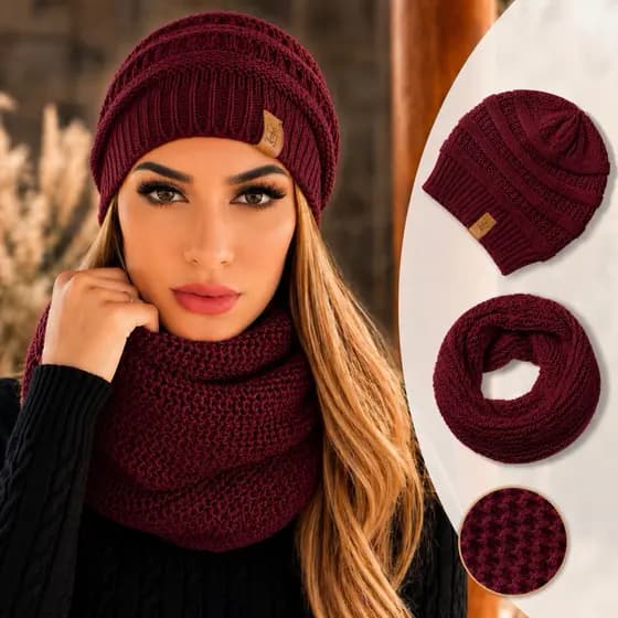 Conjunto Gorro Touca + Gola Cachecol Infinito Tricot Lã  Macio Tendência Inverno Moda 2026 UNISSEX