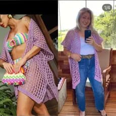 kimono Trico Acessório Terceira Peça Saída de Praia Feminino Moda Quimono