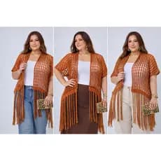 Kimono Franja Tricô charme  BRILHO DOURADO Festa Moda Noite Elegante Chique Estilosa Quimono Xale Sobreposição
